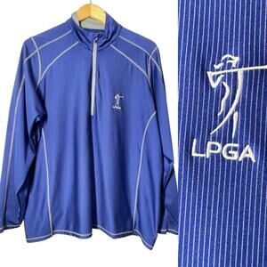 Antigua LPGA Pullover 1/4 Zip Striped Royal Blue Gray Pinstripe Size 2XL Golf